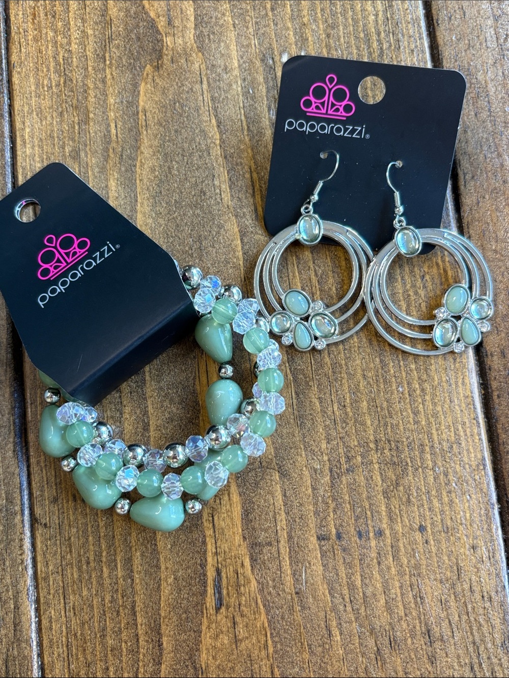 paparazzi Jade Green Beaded Multi-Strand Bracelet and Silver & Jade Earrings